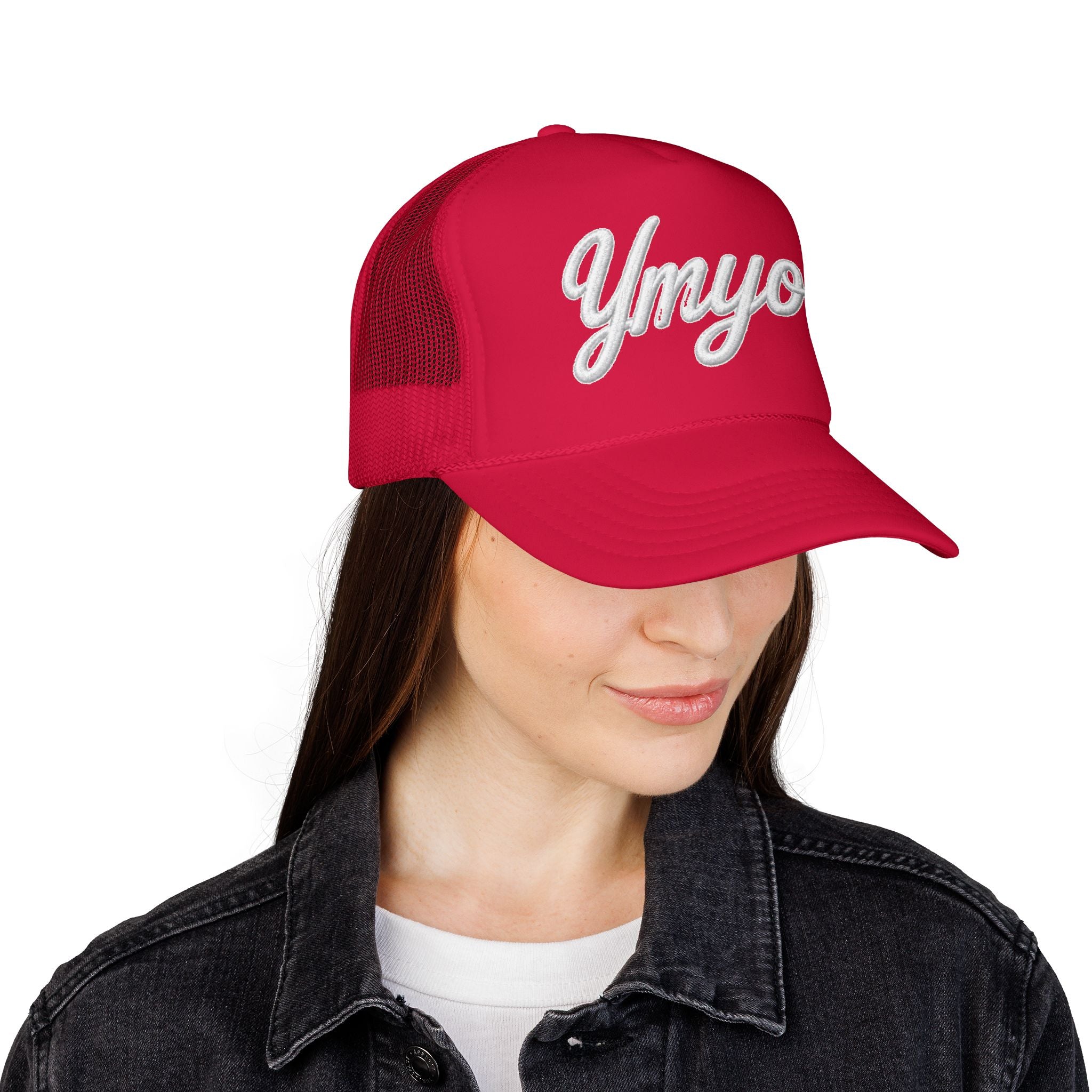Ymyol Script Trucker Hat — Embroidered Retro Foam Cap