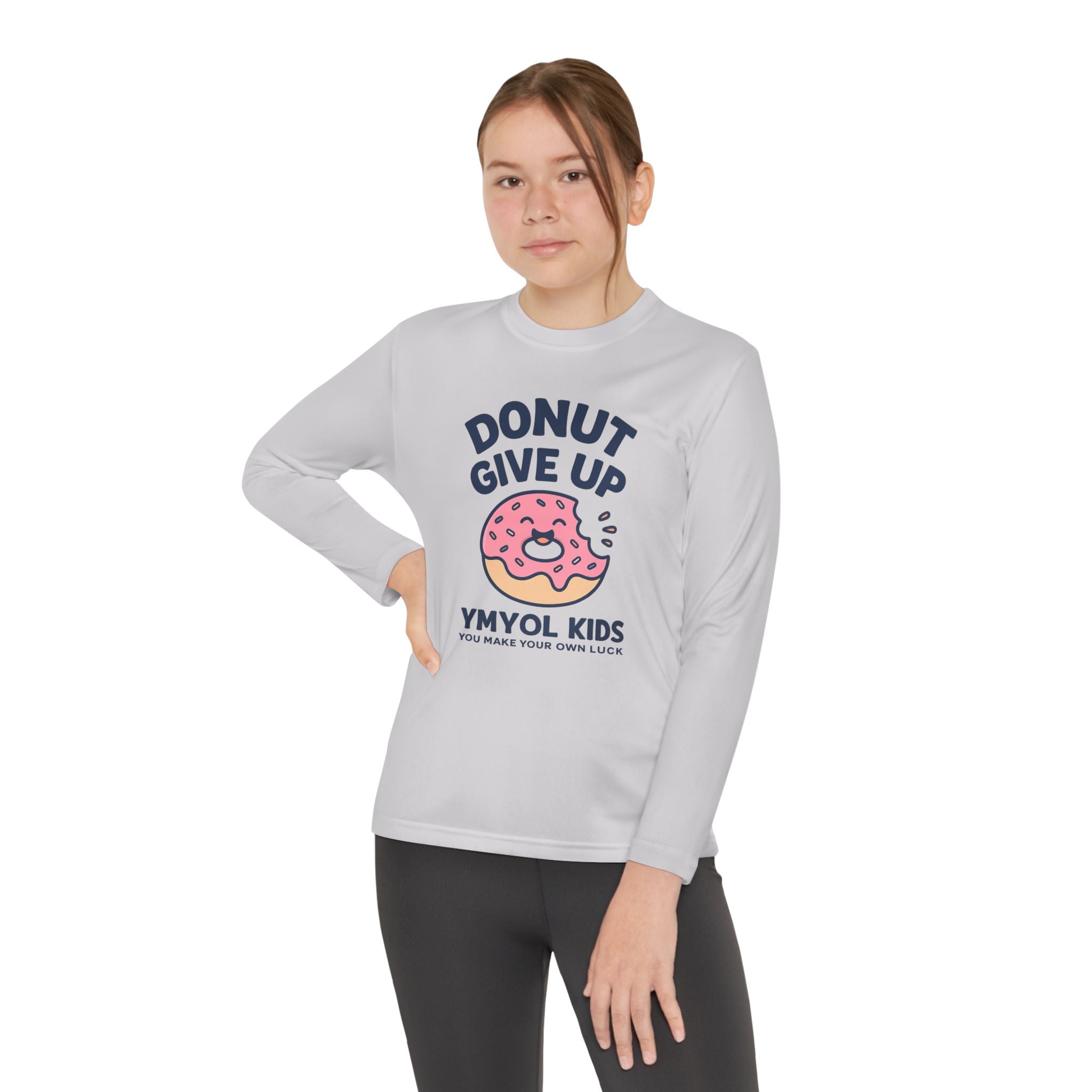 Youth Long Sleeve Tee - "Donut Give Up" Motivational Kids Shirt