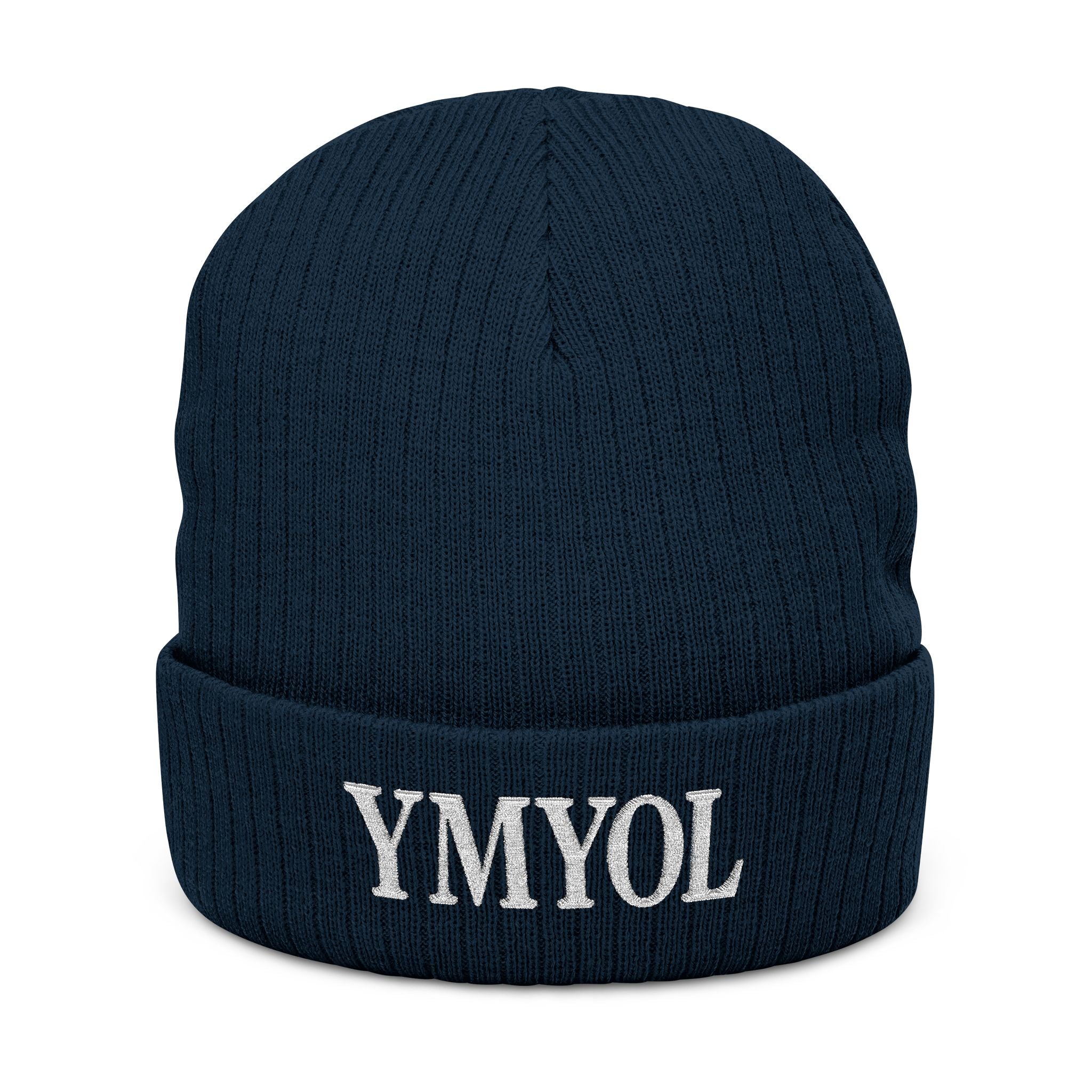 Embroidered 'YMYOL' Ribbed Knit Beanie — Cozy Winter Cuff Hat