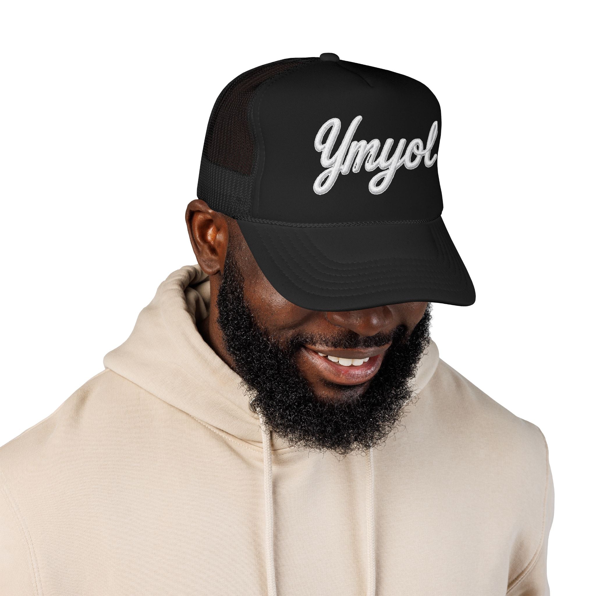 Ymyol Script Trucker Hat — Embroidered Retro Foam Cap