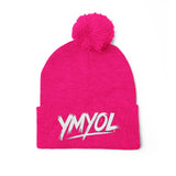 YMYOL Embroidered Knit Pom-Pom Beanie