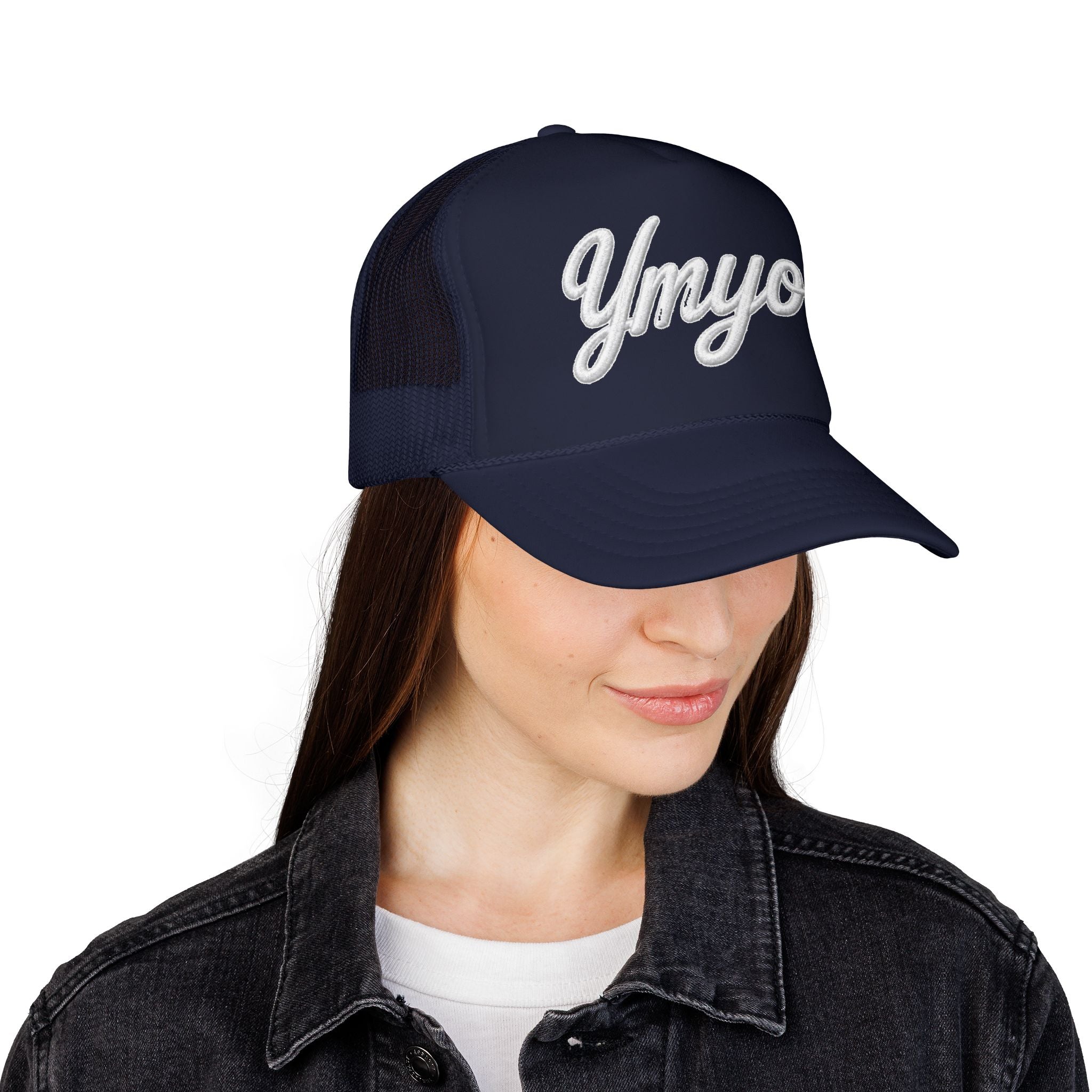 Ymyol Script Trucker Hat — Embroidered Retro Foam Cap