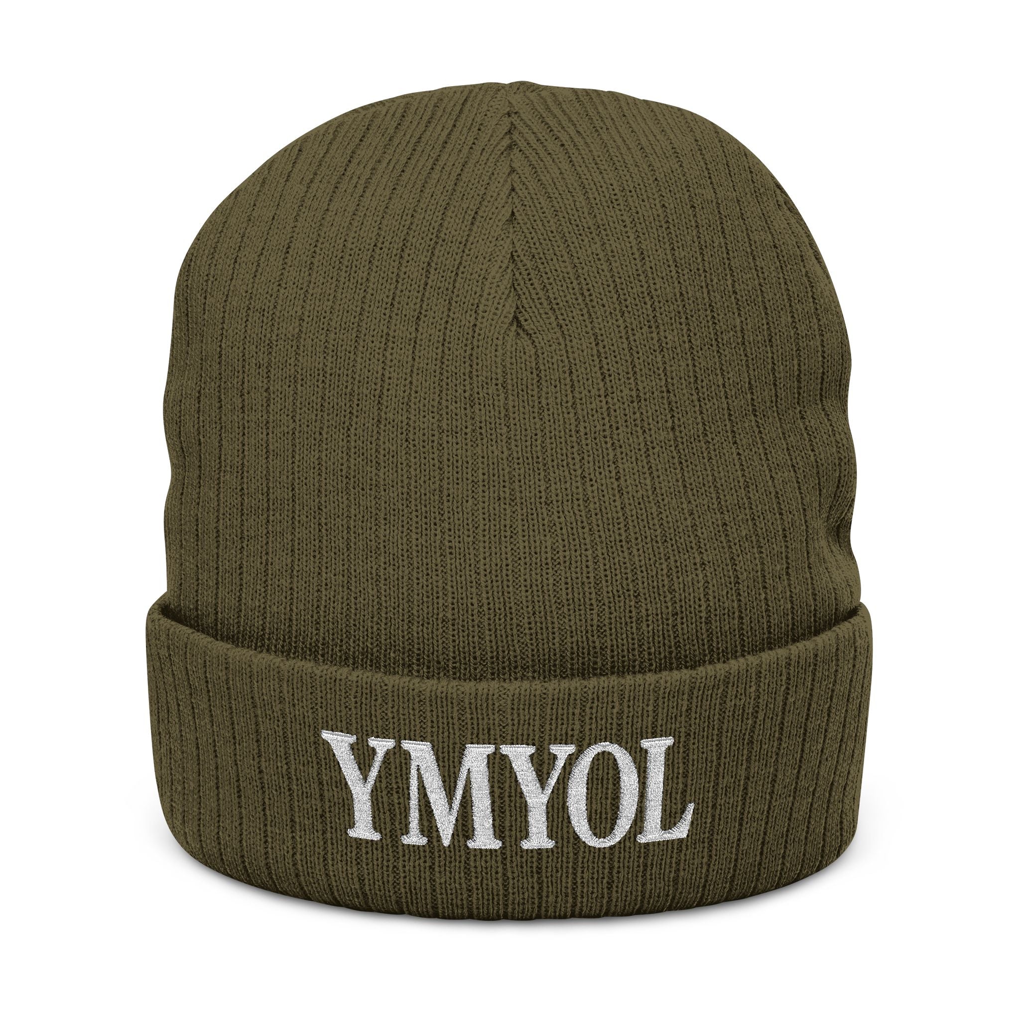 Embroidered 'YMYOL' Ribbed Knit Beanie — Cozy Winter Cuff Hat