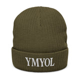 Embroidered 'YMYOL' Ribbed Knit Beanie — Cozy Winter Cuff Hat