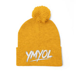 YMYOL Embroidered Knit Pom-Pom Beanie