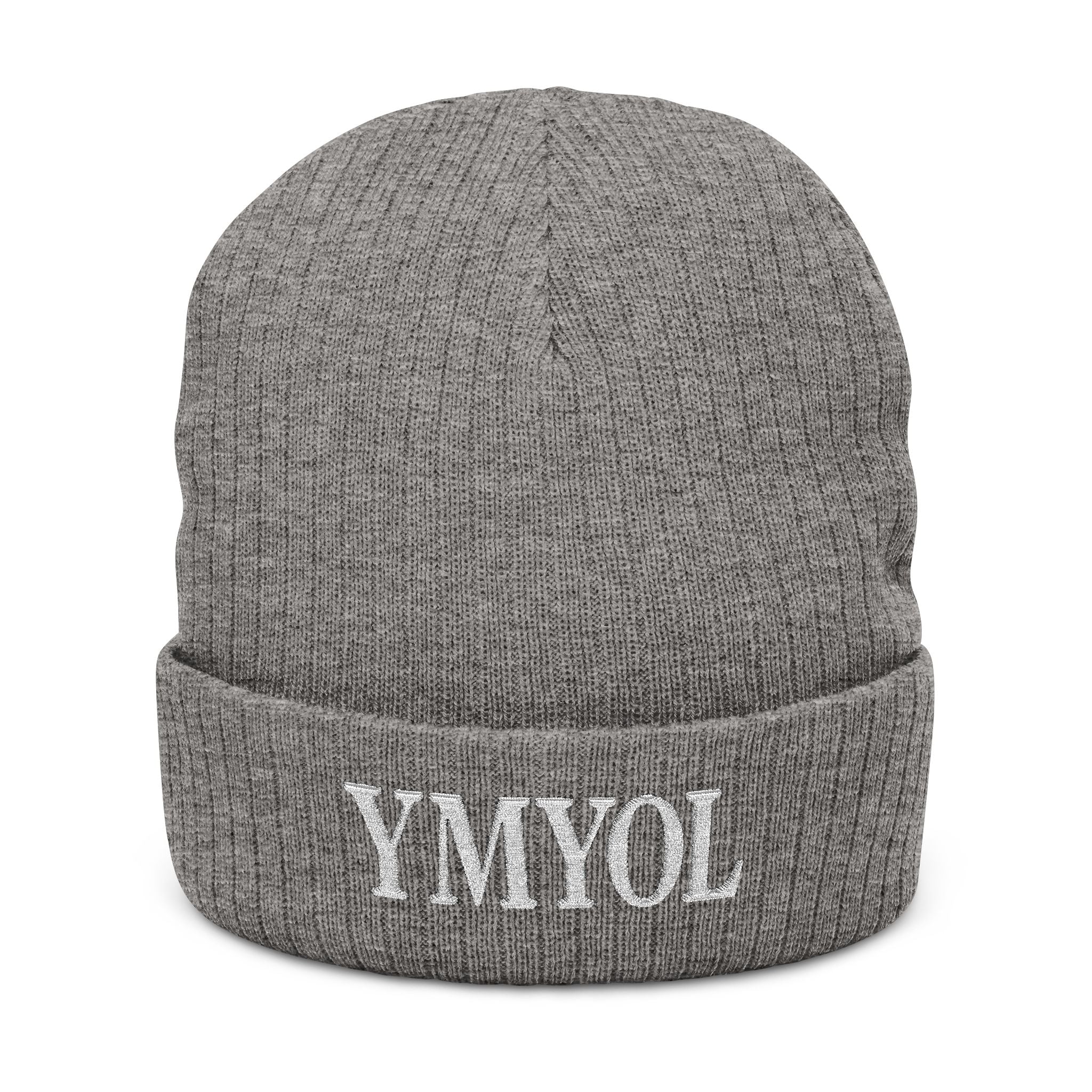 Embroidered 'YMYOL' Ribbed Knit Beanie — Cozy Winter Cuff Hat