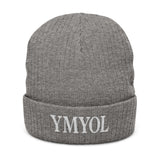 Embroidered 'YMYOL' Ribbed Knit Beanie — Cozy Winter Cuff Hat