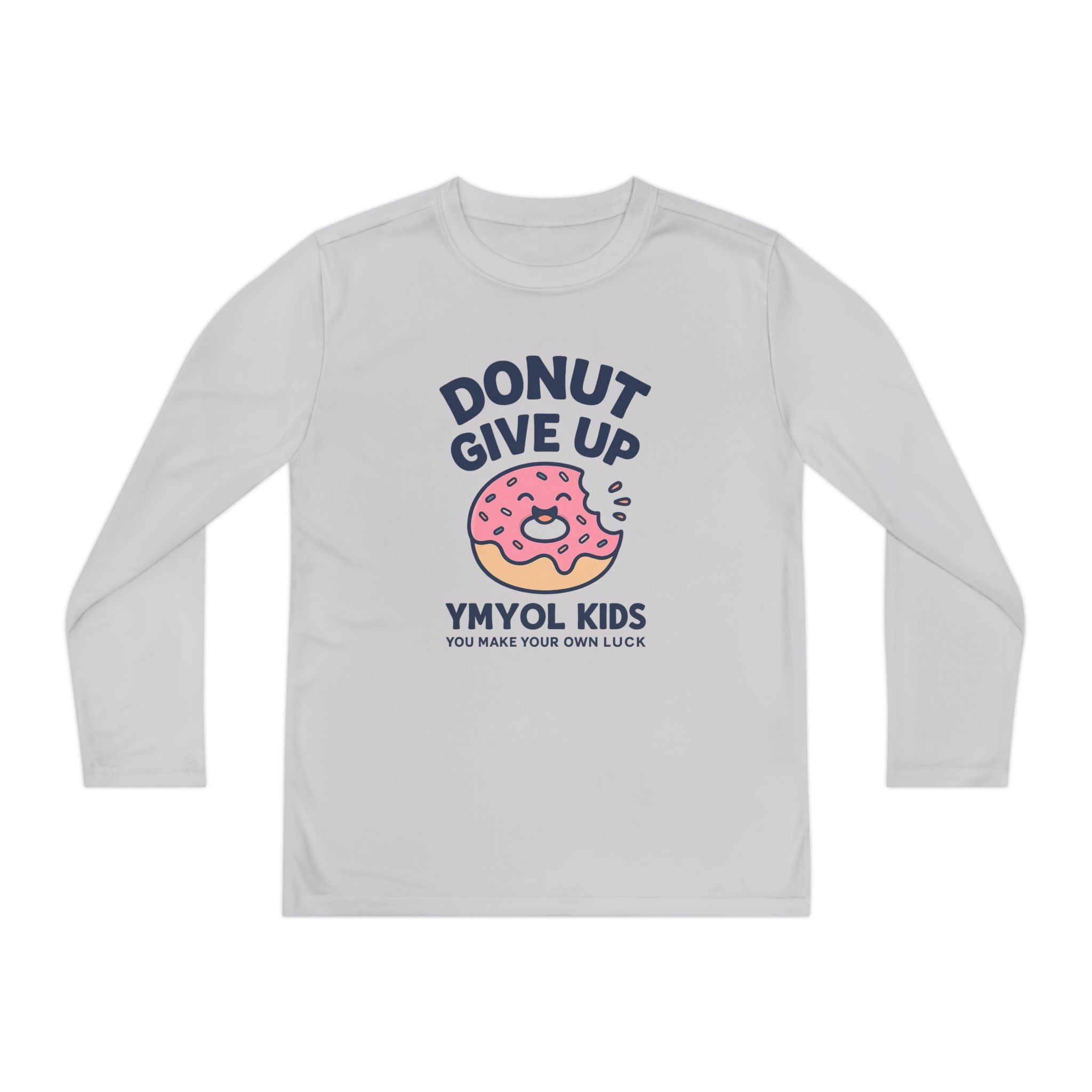 Youth Long Sleeve Tee - "Donut Give Up" Motivational Kids Shirt