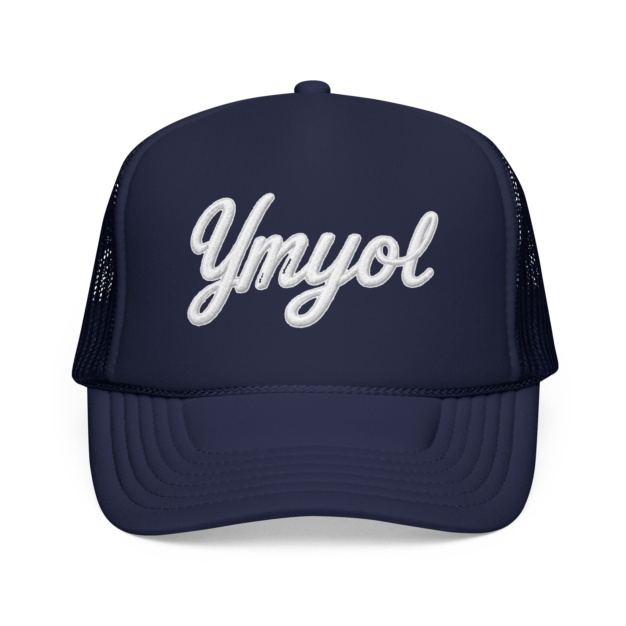 Ymyol Script Trucker Hat — Embroidered Retro Foam Cap