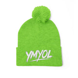 YMYOL Embroidered Knit Pom-Pom Beanie