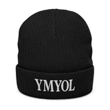 Embroidered 'YMYOL' Ribbed Knit Beanie — Cozy Winter Cuff Hat