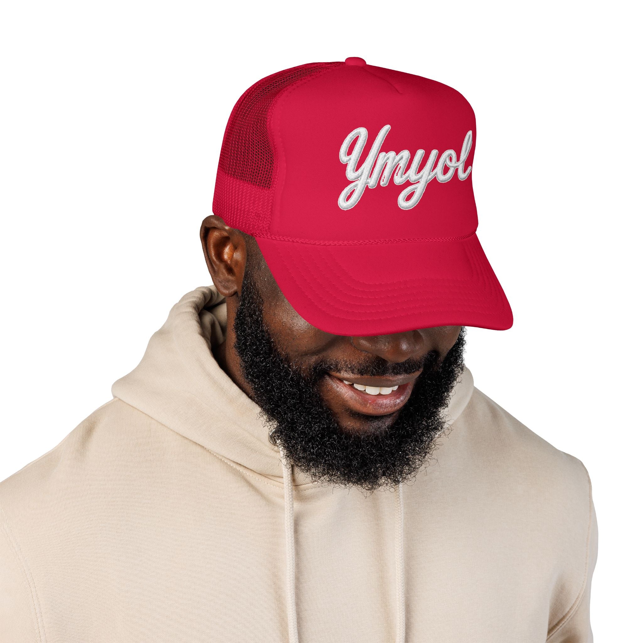 Ymyol Script Trucker Hat — Embroidered Retro Foam Cap